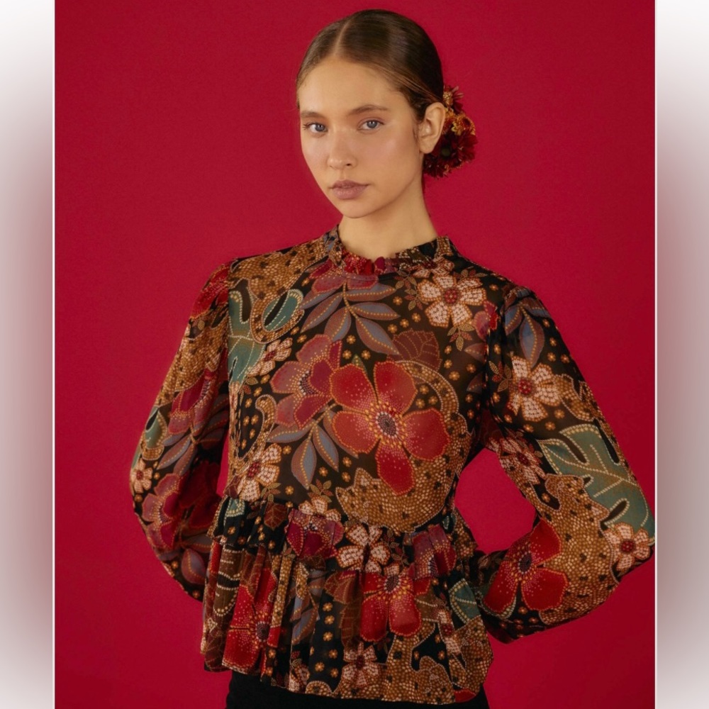 Farm Rio Flowered Leopards Blouse